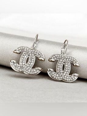 Silver Crystal CC Drop Earrings